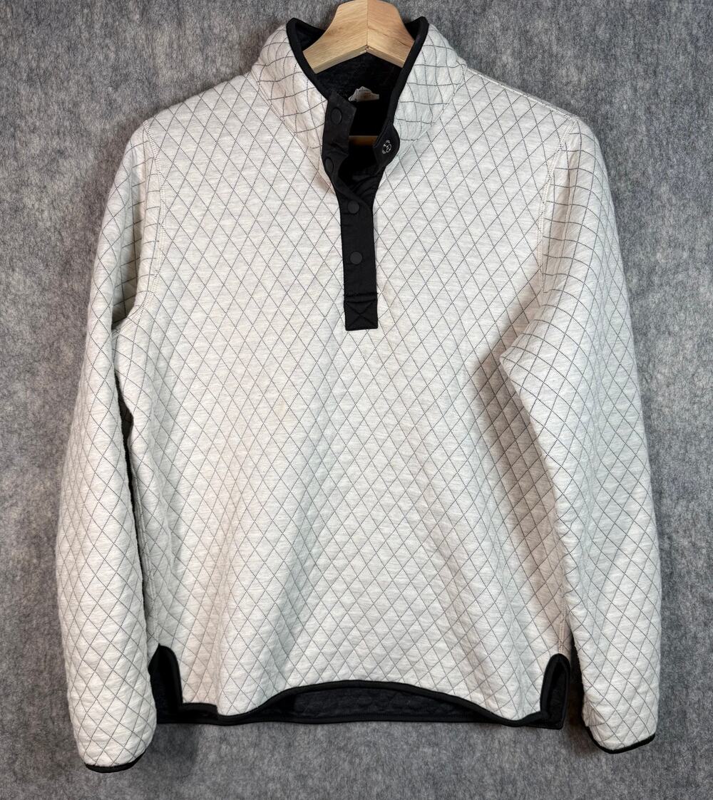 Marine Layer Mens Reversible Corbet Pullover Medium White Black 1/4 Button